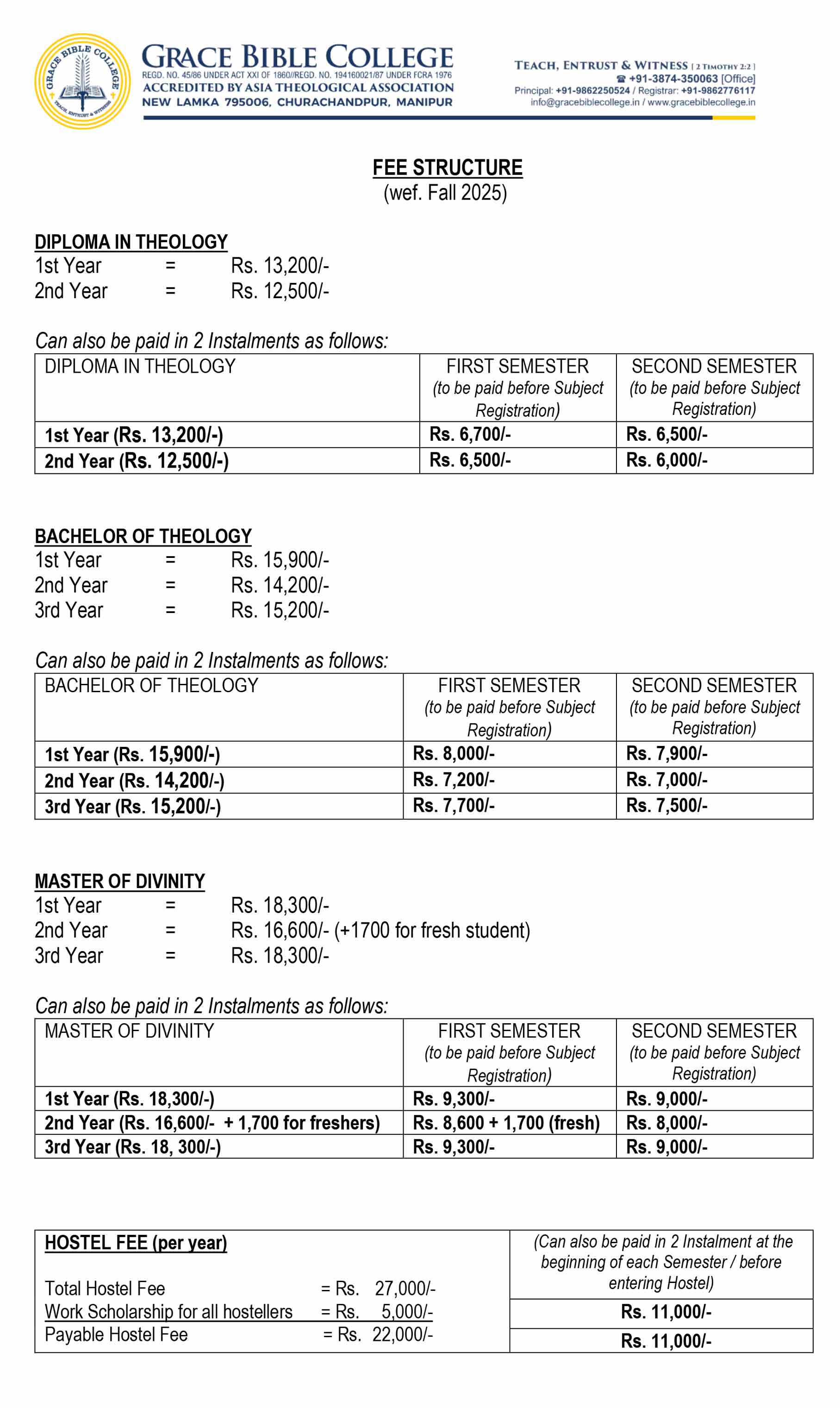 Fee Structure Instalments v2024