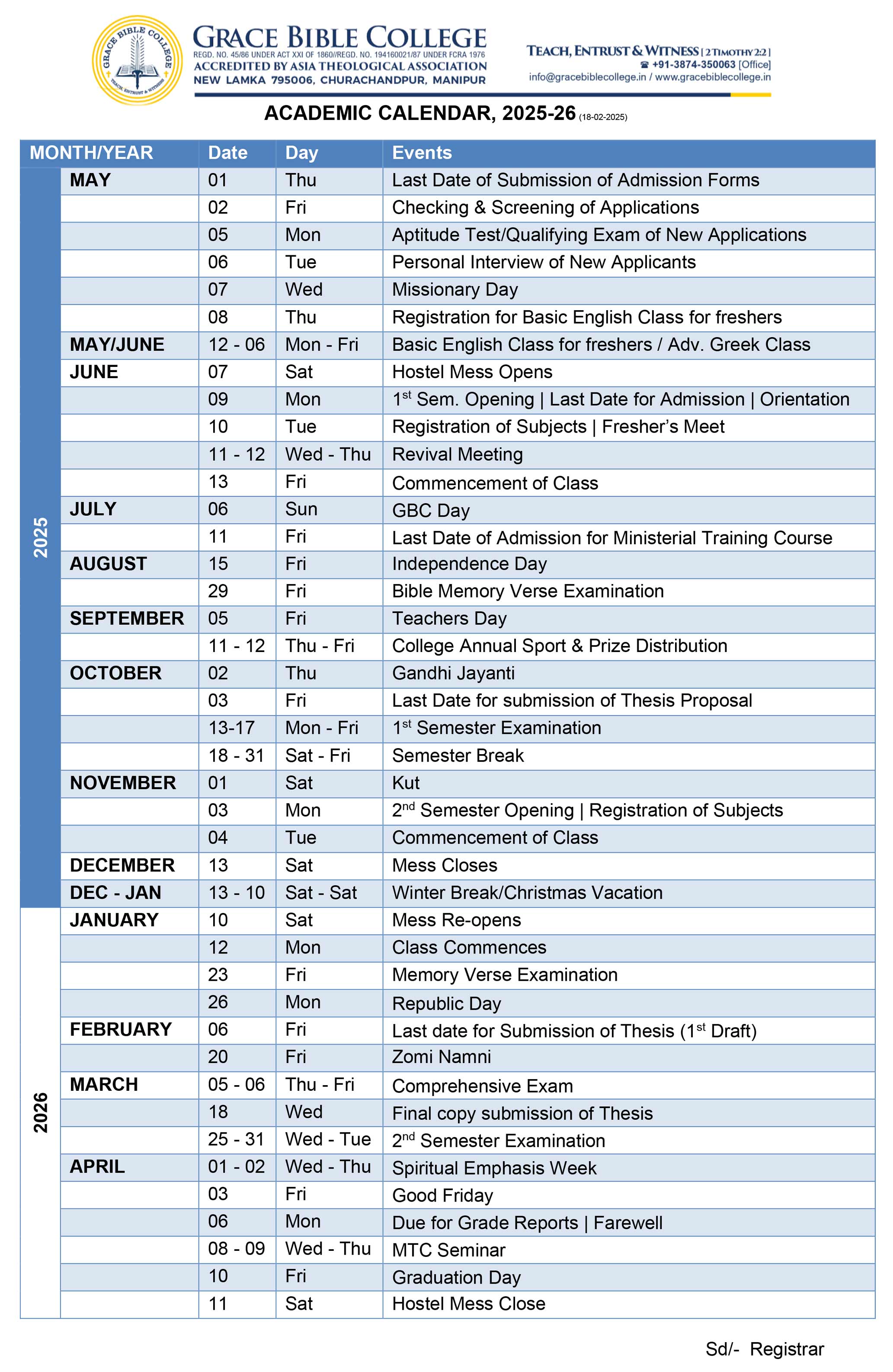 Academic Calendar 2025 26